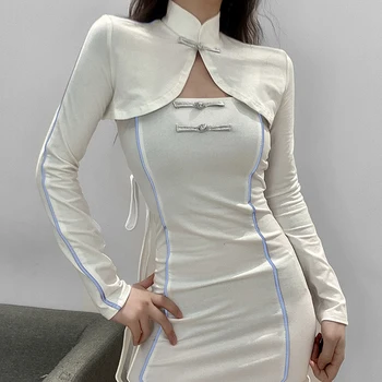 XUXI Moterų prancūzijos Šviesą Diržas Suknelė Dviejų dalių Moterų Slim ilgomis rankovėmis Palaidinė Sexy Top Pavasario 2021 E1648