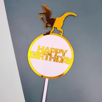 Nauja Dinozaurų happy Birthday Cake Toppers Aukso Akrilo Cupcake topper Desertas apdailos Kūdikio dušas Šalis Pyragas Papuošalai