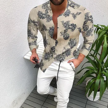 2021 Karšto Pardavimo Europos, Amerikos Vyrų Drabužiai Atsitiktinis Mados Atspausdinta Marškinėliai Single-Breasted Megztinis ilgomis Rankovėmis Marškinėliai Vyrams