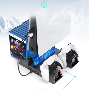 PS5 Dual Controller Įkroviklis Konsolės Vertikalus Aušinimo Stovas Greito Įkrovimo Stotis LED Ventiliatorius Playstation5 Disc/Digital