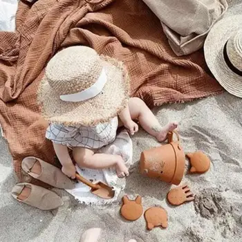 6Pcs Silikono Vaikai Paplūdimio Žaislų Rinkinys Kūdikių Vasaros Kasti Smėlio Įrankis Su Kibiras Vandens Žaidimo Lauko Žaislų Rinkinys Smėlio dėžės Vaikams