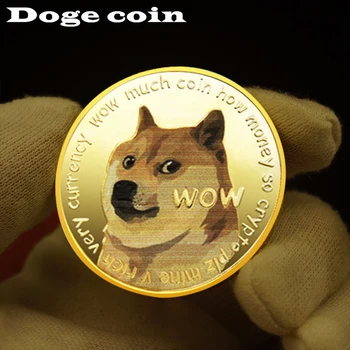 Gražus WOW Auksą, Padengtą Dogecoin Progines monetas, Mielas Šuo Modelis Šuo Suvenyrų Kolekcija Dovanos, Namų Dekoro Priedai