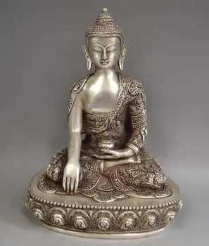 Tibeto Sidabro Ir Bronzos Sakyamuni Budos Statula Gydymo Medicinos Apdaila Žalvario, Bronzos