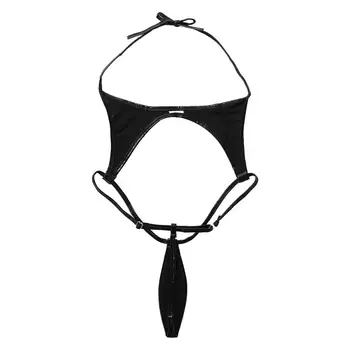 Moterų Blizga Metalo vientisas Bikini apatinis Trikotažas Apynasrio Kaklo Undinė Žuvų Masto Spausdinti Micro Mini Meškiukas Thong Bodysuit maudymosi kostiumėlį