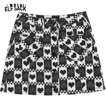 ELFSACK Love Pledas Colorblock Aukšto Juosmens Atsitiktinis Moterų Mini Sijonai,2021 M. Vasaros Derliaus Seksualus Ponios Kasdien Medvilnė Apačioje