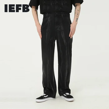 IEFB vyriški Drabužiai 2021 M. Vasarą Naujų Palaipsniui Kaklaraištis Dažyti Mėlyna Džinsinio audinio Kelnės Prarasti Straight Džinsus, Tiesios Kelnės Streetwear 9Y7092