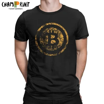 Vyrų Derliaus Bitcoin Logotipas Cryptocurrency Marškinėliai Vatos Pagaliukai Nuostabi Trumpomis Rankovėmis Apvalios Apykaklės Tees Didelis Dydis, T-Shirt