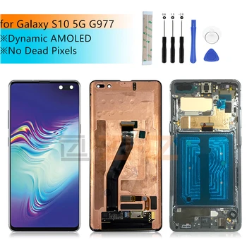 Samsung Galaxy S10 5g lcd G977 jutiklinis ekranas skaitmeninis keitiklis komplektuojami su rėmo G977B G977U G977N ekrano pakeitimas, remontas, dalys