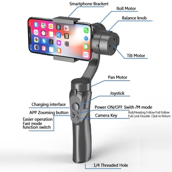 F6, 3 Ašies Stabilizatorius Video Įrašyti Paramos Universalus Reguliuojamas Kryptimi Nešiojamą Gimbal USB Įkrovimo Kameros Išmanųjį telefoną