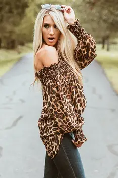 2021 Vasaros Ilgomis Rankovėmis Moterų Palaidinė Sexy Velniop Kaklo Leopardas Spausdinti Moterų Marškiniai, Palaidinės Mados Prarasti Streetwear Viršūnes Palaidinė