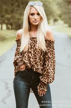 2021 Vasaros Ilgomis Rankovėmis Moterų Palaidinė Sexy Velniop Kaklo Leopardas Spausdinti Moterų Marškiniai, Palaidinės Mados Prarasti Streetwear Viršūnes Palaidinė