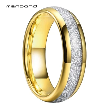 Aukso Vestuvių Juostoje Moterų Volframo Žiedas Su Ryškiai Balta Meteority Apdaila 6MM Comfort Fit
