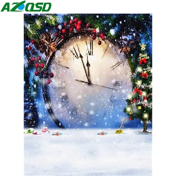 AZQSD Diamond Tapybos Kalėdų Laikrodis Diamond Siuvinėjimo Sniego Kraštovaizdžio Mozaikos Rankų darbo Kryželiu Rinkiniai, Dovana, Namų Dekoro
