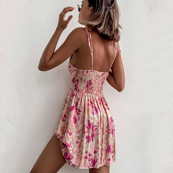 Foridol Atsitiktinis Gėlių Boho Elegantiškas Prancūzų Suknelė Moterims, Pink Gėlių Spausdinti Bohemijos Paplūdimio Vasaros Stiliaus Mini Suknelė 2021