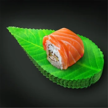 200Pcs/pak Žalios Lapinės Formos Japonų Maisto Suši Apdailos Lapai Suši Žolės Kūrybos Plastiko Lapų Sashimi Dekoro Įrankių