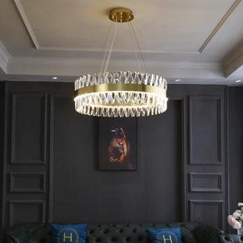 Modernūs, Prabangūs Krištolo LED Šviestuvo Aukso Nerūdijančio Plieno Kambarį Restorane Kabo Šviesos Armatūra Apvalios Lempos Deco Home