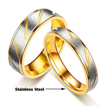 VowBro Titano Plieno Mėgėjams Pora Aukso Žiedus Bangų Modelį Vestuvių Pažadas Žiedas, Moterų Ir Vyrų Dalyvavimas Juvelyrikos Dovanų Šalis
