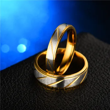 VowBro Titano Plieno Mėgėjams Pora Aukso Žiedus Bangų Modelį Vestuvių Pažadas Žiedas, Moterų Ir Vyrų Dalyvavimas Juvelyrikos Dovanų Šalis