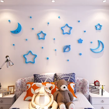 3D Sienų Lipdukai Star Mėnulis Lipdukai Mielas Kūdikis Kambario Lubų Miegamojo Puošimas Didelis, Mielas Lipdukai, Cartoon Tapetai 