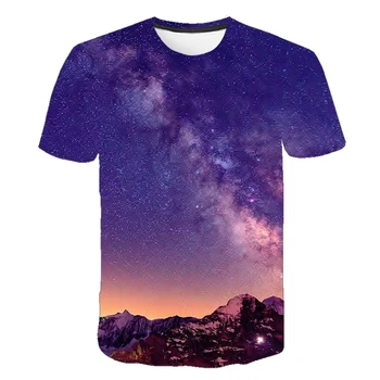 Kosmosas Planetos Kosmoso Galaxy 3D T-Shirt Vaikų Žvaigždėtas Dangus Spausdinti Berniukas Mergaitė Mados Tee Vaikai Juokingas Vasaros trumpomis Rankovėmis vaikiški Drabužiai