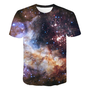 Kosmosas Planetos Kosmoso Galaxy 3D T-Shirt Vaikų Žvaigždėtas Dangus Spausdinti Berniukas Mergaitė Mados Tee Vaikai Juokingas Vasaros trumpomis Rankovėmis vaikiški Drabužiai