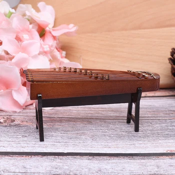 1Set 1/12 Miniatiūriniai Lėlių Muzikos Instrumentu Guzheng Kinijos Zither Priemonė Žaislas Su dėžute Ir Stovėti