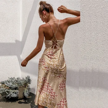 Seksualus V-kaklo Vasaros Ilga Suknelė Moterims, Elegantiškas Šalis Sundress Boho Chic Suspender Paplūdimio Stiliaus Nėrinių Backless Suknelė prancūzijos Suknelė
