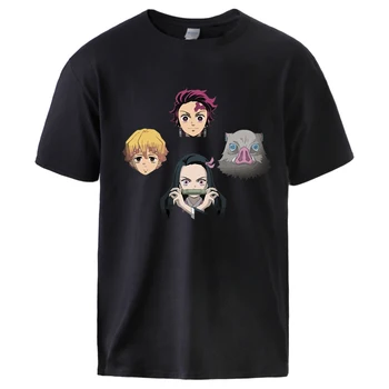 Japonų Anime Demon Slayer Print T marškinėliai Vyras Mada Animacinių filmų Trumpas Rankovės vatos Pagaliukai Atsitiktinis Palaidų Hip-Hop Street T-shirts