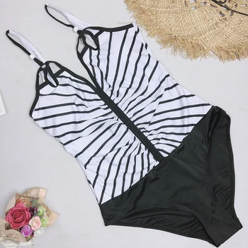 Dryžuotas Bikini Paplūdimys vientisi maudymosi kostiumėlį, Seksualios Moterys, maudymosi Kostiumėliai, V-kaklo Bikini Komplektas 2021 Bodysuit Monokini Moterų Biquini Maudymosi Kostiumas