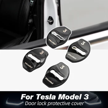 Vxvb Nauja Tesla Modelio 3 Durų Užraktas Priedai Modelio Trijų Anglies Pluošto ABS 2020 Lipdukas Model3 Automobilių Durų Užrakto Sklendė Dangtis