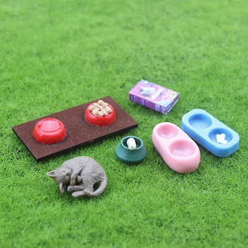Miniatiūriniai Priedai Mini Šunų Kačių ėdalo Konteinerių Imitavimo Modelis Baldai Žaislas, skirtas Lėlių namelio Apdaila 1/12 Lėlių namelis