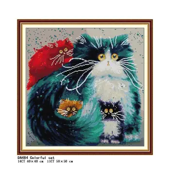 Spalvinga katė gyvūnų modelio kryželiu rinkinys, Aida 14ct 11ct skaičius print dekoruotos drobės, siuvimo rinkinys, siuvinėjimo rinkinys namų puošybos amatus