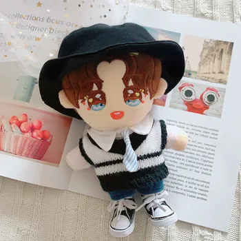 20cm Baby Doll Pliušinis Lėlės Drabužius Puikus Žvejys skrybėlę necktie kelnes Kimštiniai Žaislai, Lėlės Priedai Korėja Kpop EXO Stabas