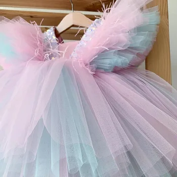 Kūdikių drabužiai V-kaklo vaikų paauglių Inscenizacija kamuolys suknelė vasaros vestuvių vaivorykštė China purus Princesė Šalis Suknelė mergaitėms suknelė