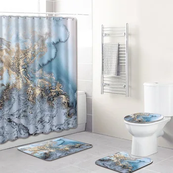 Marmuro tekstūra spausdinti vonios komplektas su dušo užuolaidos ir Ne Slydimo Kilimėliai Tualeto sėdynės Dangčiu ir Vonios Kilimėlis Euramerican vėjas
