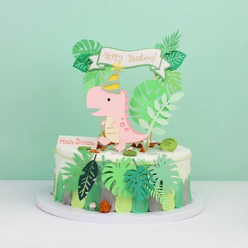 Mielas Dinozauras Happy Birthday Cake Toppers Džiunglės Safari Tortas Dekoro Juros Periodo Pasaulio Kriokimas Laimingas Gimtadienio Dekoro Vaikai Dino Rawr