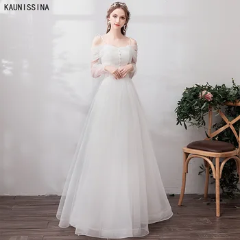 KAUNISSINA Vestuvių Suknelės trumpomis Rankovėmis Off Peties Tiulio Paprasta Balta Nuotakos Suknelė 2021 Vestidos De Noiva Nuotakos Suknelė Plius Dydis