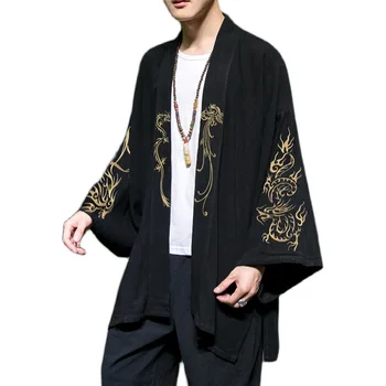 Išsiuvinėti Cosplay Kostiumai, Kimono Megztinis Kinų Stiliaus Viršaus vyriški Paltai Tango Drabužių, Negabaritinių Medvilnės Skalbiniai Senovės HanFu 5XL