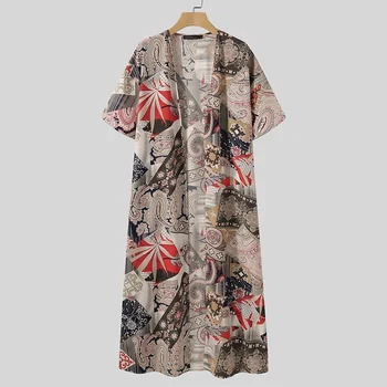 Elegantiškas Spausdinti Kimono Megztinis ZANZEA Moterys Vasarą OLIS Palaidinės trumpomis Rankovėmis Blusas Moterų Gėlių Atidaryti Dygsnio Paplūdimio Viršų