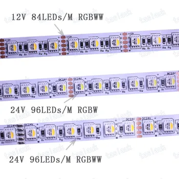 DC12V 24V 5m 84 96LEDs 5050 SMDRGBW RGBWW 4 Spalvų, 1 Chip Led Lanksčios Juostos Šviesos RGB + Balta / Šiltai Balta patalpų apdaila