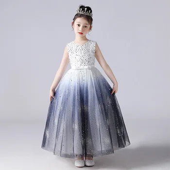 Suknelė skirta 4-14 Metų Mergaitės, Vestuvių Tiulio Blizgučiais Ilgai Mergina Suknelė Elegantiškas Princesė Partijos Inscenizacija Oficialų Suknelė Paauglių Vaikų