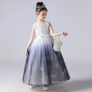 Suknelė skirta 4-14 Metų Mergaitės, Vestuvių Tiulio Blizgučiais Ilgai Mergina Suknelė Elegantiškas Princesė Partijos Inscenizacija Oficialų Suknelė Paauglių Vaikų
