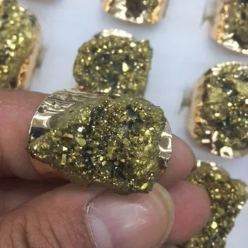 Natūralaus Akmens Aukso spalvos Reguliuojamas Žiedo Nereguliarus Spalvotų Kristalų Piršto Žiedai Moterims, Madingų Papuošalų