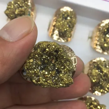 Natūralaus Akmens Aukso spalvos Reguliuojamas Žiedo Nereguliarus Spalvotų Kristalų Piršto Žiedai Moterims, Madingų Papuošalų