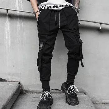 Safari Stiliaus Japonų Mados Mens Hip-Hop Drabužių Streetwear Krovinių Kelnės Juostelės Techwear Poilsiu Kelnės Motociklo Punk