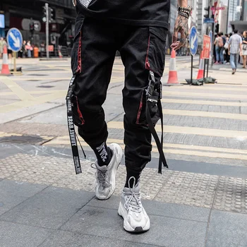 Safari Stiliaus Japonų Mados Mens Hip-Hop Drabužių Streetwear Krovinių Kelnės Juostelės Techwear Poilsiu Kelnės Motociklo Punk