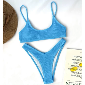 Seksualus Bikini 2021 Moteris maudymosi kostiumėlį, maudymosi Kostiumėliai, Plisuotos Thong Bikini Nustatyti Vasaros Plaukimo Paplūdimio Drabužiai Brazilijos Maudymosi Kostiumą Biquini