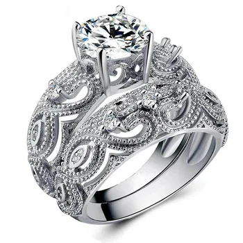 Populiarus 2 Vnt/set Romantiška Tuščiaviduriai Pora Kristalų Žiedas Nustatyti Moterų Dalyvavimo Šalies Vyrų, Moterų, Žiedai, Papuošalai