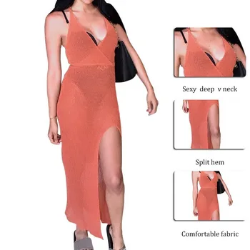 Nėrimo Paplūdimio Maxi Suknelė Moterims Matyti Per Seksualus Backless Tvarstis Rankovių Jungiamąją Padalinta Ilgos Suknelės Vasarą Šalies Drabužių