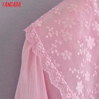 Tangada Moterys, Rožinė Siuvinėjimų Romantiška Palaidinė Marškinėliai trumpomis Rankovėmis 2021 Elegantiškos Moteriškos Marškinėliai Topai 3H581